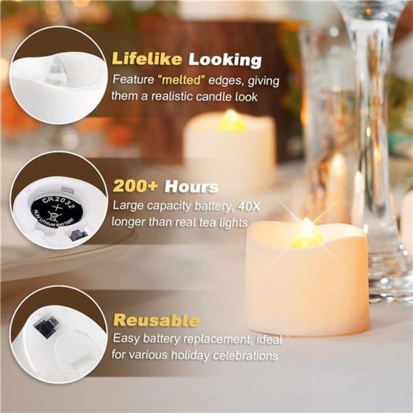 48-Pack Battery Tea Lights Flameless LED Tea Lights Soft Flickering Long Lasting - Picture 5 of 6